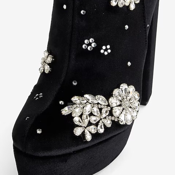 NEW NWT Rhinestone Embellished Platform Heeled Ankle Boots. Black. Size 9-9.5 - Picture 4 of 9